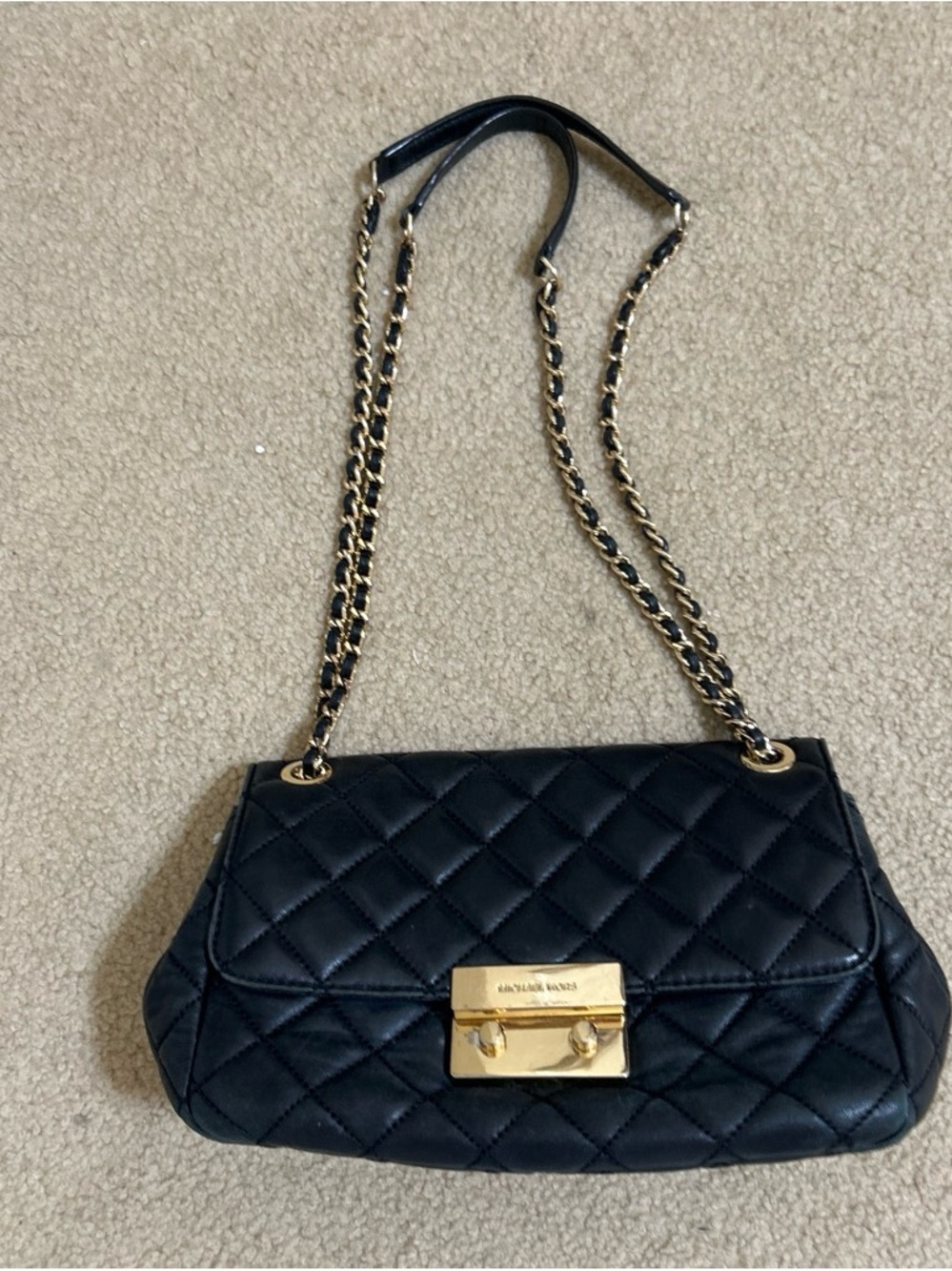 MICHAEL Michael Kors Black Quilted Shoulder Bag with Gold Hardware